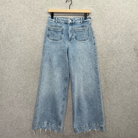 PAIGE Denim - Paige Jeans Womens 26 Blue Light Wash Harper Wide Leg Distressed Frayed Hem
